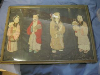 Antique Rare Japanese Fabric Picture In Need Of Restoration