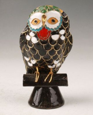 Precious Chinese Cloisonne Enamel Hand - Carved Owl Statue Old Decoration