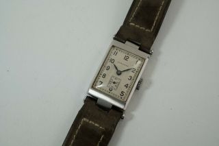 Longines Early Vintage Steel Interesting Rectangular Cased Watch C.  1937