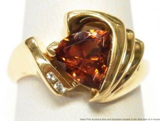 Trillion Madeira Citrine Diamond 14k Gold Ring Ladies Birthstone Fashion Sz 6.  25
