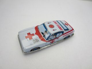 Vintage Tin Litho Ambulance Friction Toy Car Made In Japan - Nos