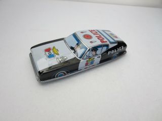 Vintage Tin Litho Police Friction Toy Car Made In Japan - Nos