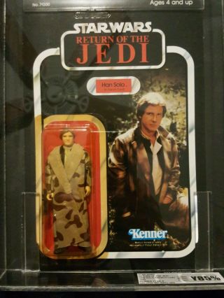 Ukg 85 Han Solo Trench Star Wars Rotj 77 Bk Up Kenner Vintage Carded 1983 No Afa
