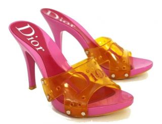 Iconic Christian Dior Vintage 90s Logo Hot Pink Barbie Slides Mules Heels 37