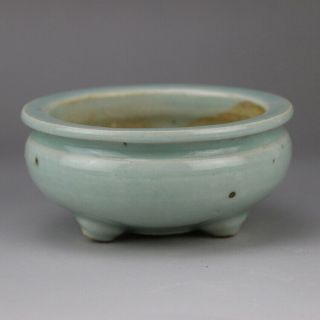 Chinese Old Hand - Carved Porcelain Green Glaze Three Foot Incense Burner C01