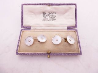 18ct Gold Platinum Mother Of Pearl Seed Pearl Cufflinks Boxed,  Art Deco