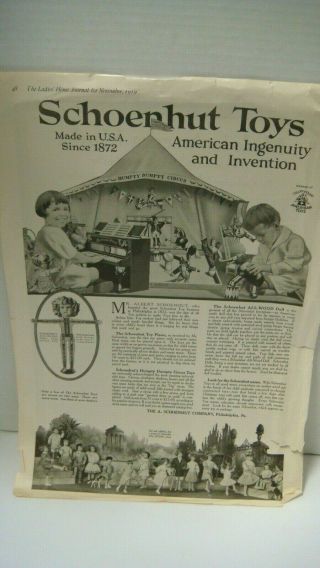 1919 Schoenhut Toys Print Advertising Humpty Dumpty Circus All Wood Doll Child