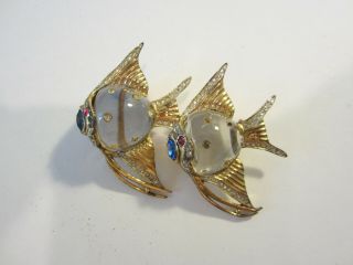 Coro Sterling Double Jelly Belly Fish Duette Brooch