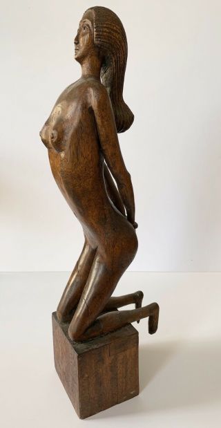 Antique American Folk Art Wood Carving Woman In Bondage Outsider Sculpture 50’s
