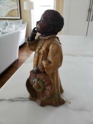 Antique Majolica C 1890 Goldscheider Terracotta Figurine Young Black Girl w/ Hat 2