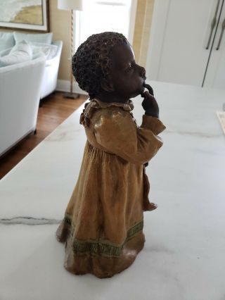Antique Majolica C 1890 Goldscheider Terracotta Figurine Young Black Girl w/ Hat 4