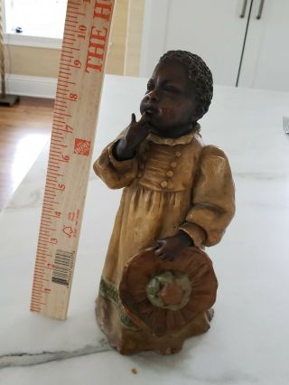 Antique Majolica C 1890 Goldscheider Terracotta Figurine Young Black Girl w/ Hat 9