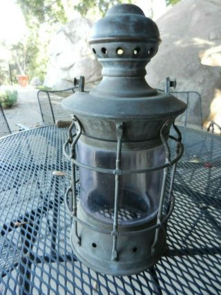 Vintage Antique Nautical Ship Lantern /light With Purple Glass