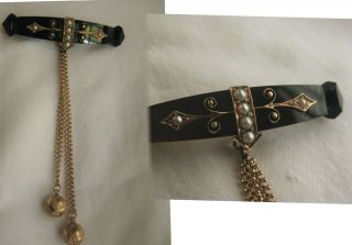 Vintage 14k Gold Black Onyx & Pearls Art Nouveau Gorgeous Bar Pin