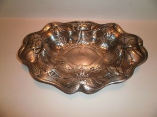 Vintage Ornate Sterling Silver Floral Repousse Oval Bowl - 8.  4 Ounces