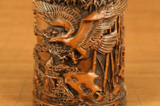 Bamboo pine tree old boxwood hand carved eagle statue netsuke brush pot 2