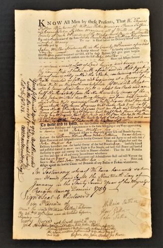 1757 Antique Colonial Deed Falmouth Wells Me Patton Blacksmith Mar Miller Tailor