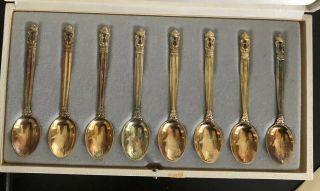 Georg Jensen Acorn Sterling Silver Demitasse Spoon Set Of 8,  3 7/8 " Gold Wash