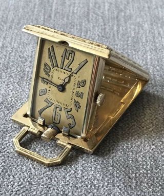 Very Rare Art Deco Travel Watch - 14k Solid Gold - Serviced