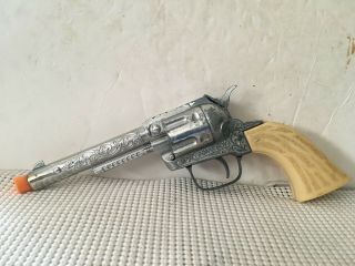Vintage 10 " Pony Boy Revolver Metal Cap Gun Toy - White Plastic Handle