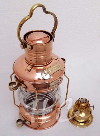 Nautical Maritime Brass & Copper Anchor Oil Lamp Leeds Burton 14 " Ship Lantern