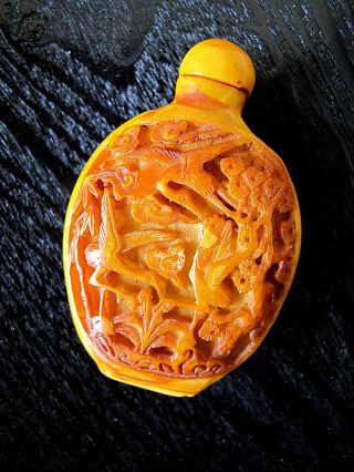 Vintage Oriental Chinese Carved Resin Snuff Bottle Birds Flowers
