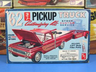 Rare Amt K - 132 - 200 1962 Ford F - 100 Pickup With Single Axle Trailer Unbuilt