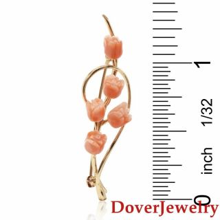 Estate Coral 14K Yellow Gold Floral Bouquet Carved Rose Pin NR 4