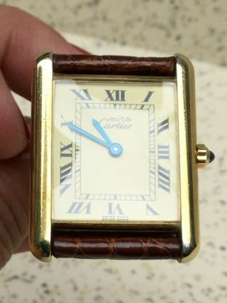 Cartier Must De Tank Quartz Vintage Argent Vermeil Gold Plated Watch 10
