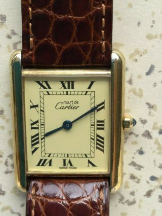 Cartier Must De Tank Quartz Vintage Argent Vermeil Gold Plated Watch