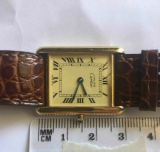 Cartier Must De Tank Quartz Vintage Argent Vermeil Gold Plated Watch 2