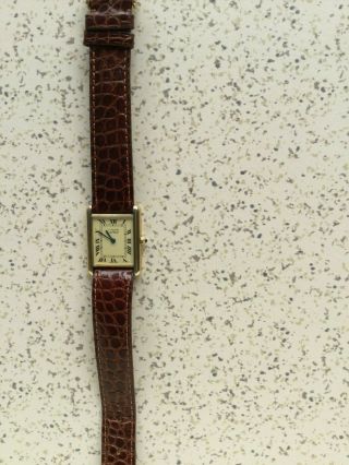 Cartier Must De Tank Quartz Vintage Argent Vermeil Gold Plated Watch 3