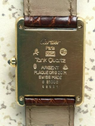 Cartier Must De Tank Quartz Vintage Argent Vermeil Gold Plated Watch 4