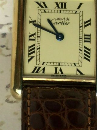 Cartier Must De Tank Quartz Vintage Argent Vermeil Gold Plated Watch 6