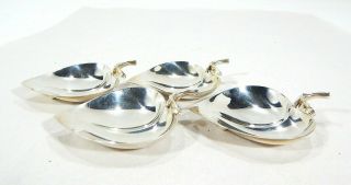 Set 4 Tiffany & Co Makers Sterling Silver Footed Leaf Form Open Salt / Trays 2