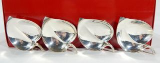 Set 4 Tiffany & Co Makers Sterling Silver Footed Leaf Form Open Salt / Trays 3