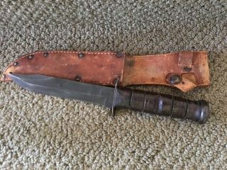 Usmc Ka - Bar Olean N.  Y.  Fixed Blade Knife With Sheath