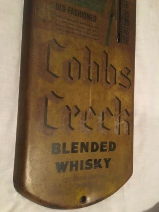 Large Antique Cobbs Creek Whisky Advertising Thermometer Metal Sign 5