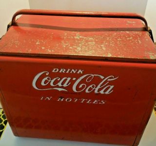 Antique Vintage 1950s Coca - Cola Coke Red Metal Cooler Ice Chest Soda Pop 2