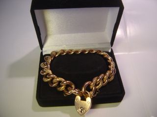 Massive - Vintage 9 Ct Rose Gold Bracelet - Big Heart Lock - Chunky 7.  " - Finest Quality