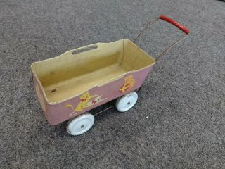 Vintage Antique Doll Dollhouse Tin Litho Pram Stroller Buggy Wagon Toy