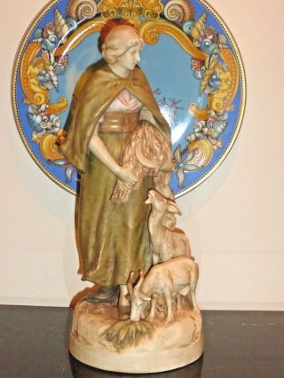 Antique Royal Dux Bohemia 14 " Shepherdess Statue With Pink Triangle Mark 2595