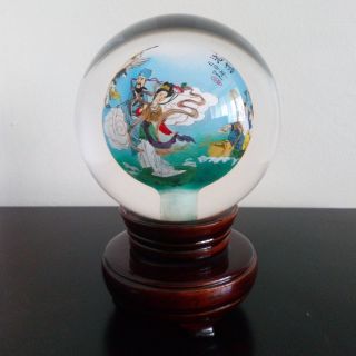 Vintage Chinese Reverse Painted Glass Sphere 5