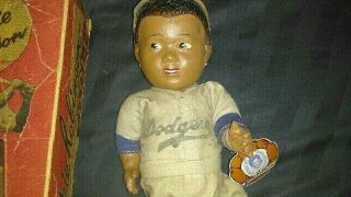 SCARCE Circa 1950 Jackie Robinson Doll w/ Box (RARE VARIATION) & Tag 4