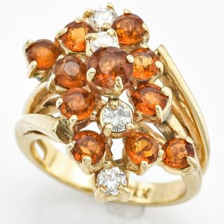 Vintage 14k Gold 1.  75 Tcw Citrine & 0.  44 Tcw Diamond Cluster Ring 7.  3 G H/i Si - 2