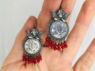 Vintage Oaxacan Coin Filigree Earrings.  Sterling Silver.  Mexico.  Frida Kahlo