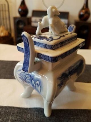 Rare Very Old Antique Chinese Blue White Incense Burner/Censer with Foo Dog Lid 3