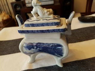Rare Very Old Antique Chinese Blue White Incense Burner/Censer with Foo Dog Lid 4