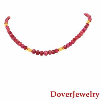 Estate Ruby 14k Yellow Gold Beaded Graduated Necklace 25.  2 Grams Nr