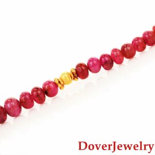 Estate Ruby 14K Yellow Gold Beaded Graduated Necklace 25.  2 Grams NR 3